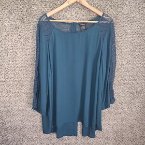 Torrid Top Womens 2 US Plus 2X Deep Teal Lace Inset Georgette Blouse Ladies